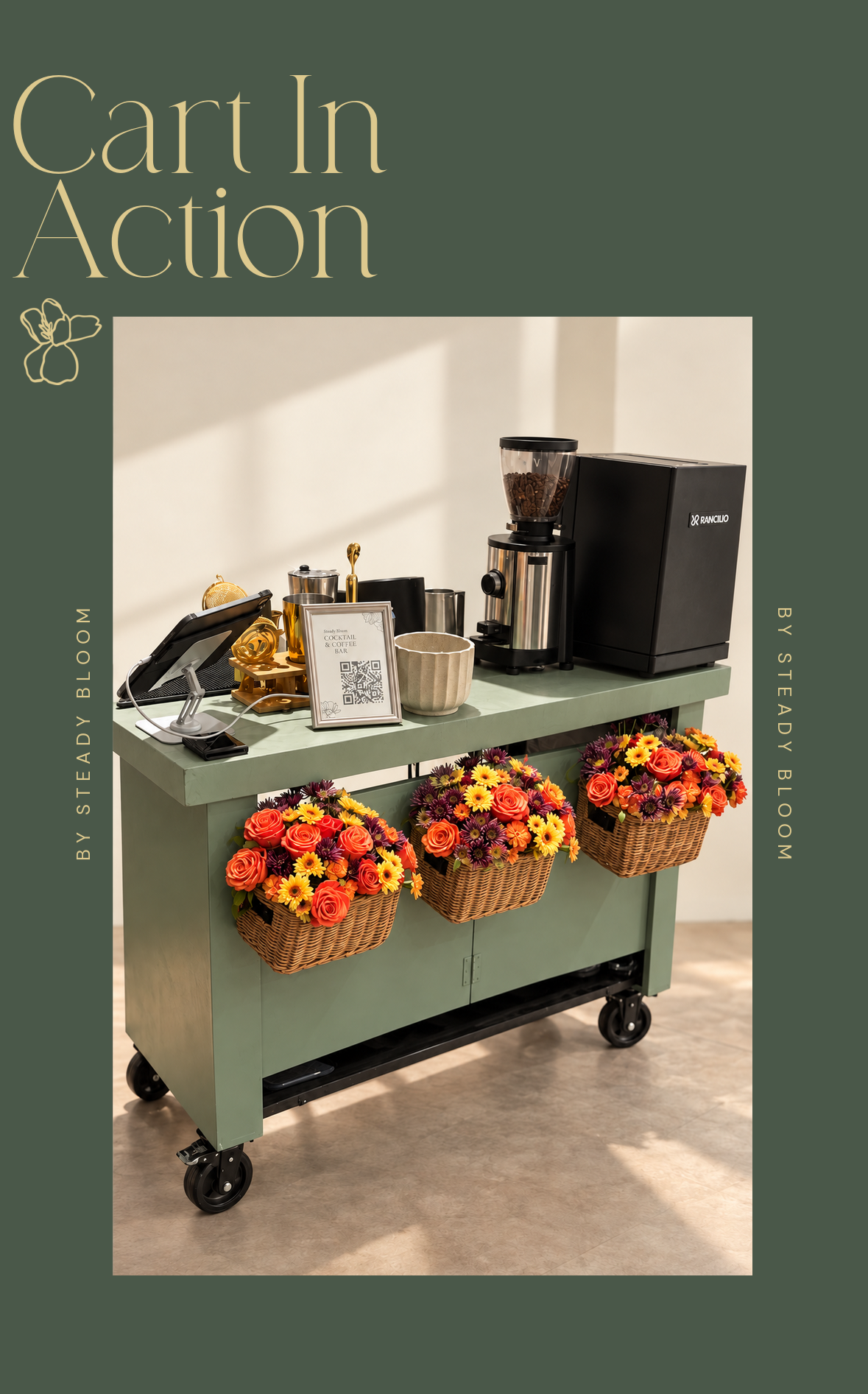 Steady Bloom mobile coffee cart in action