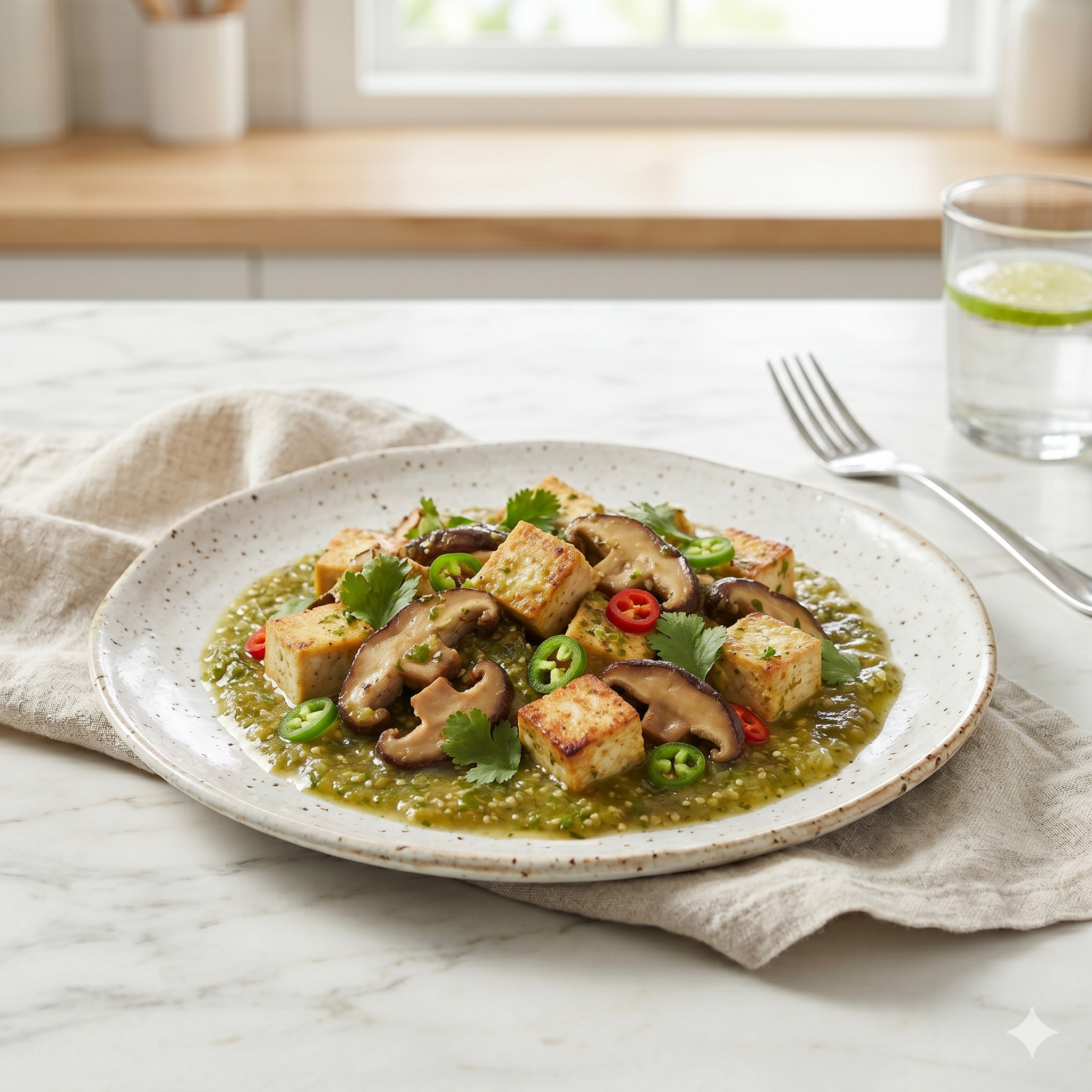 Tofu & Shiitake in Green Salsa