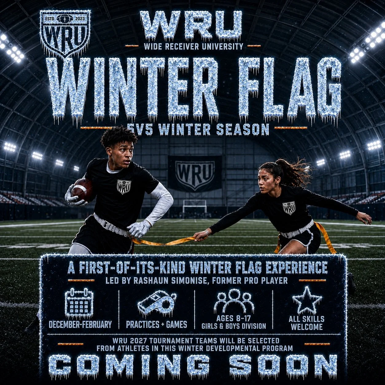 WRU winter flag football program poster