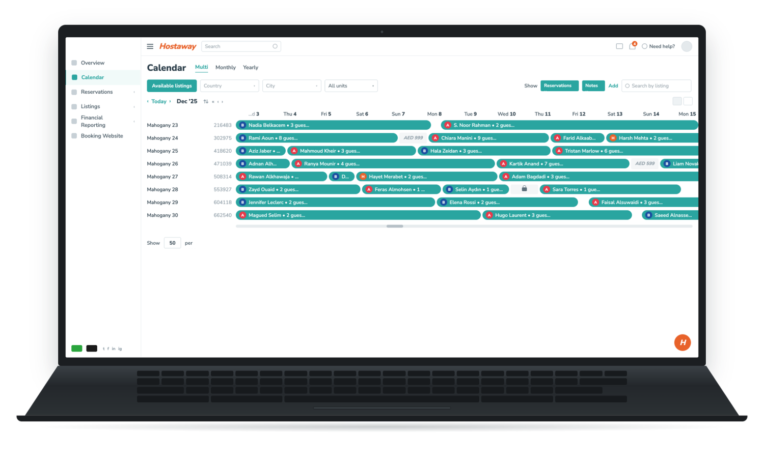 Hostaway owner portal - multi-calendar view