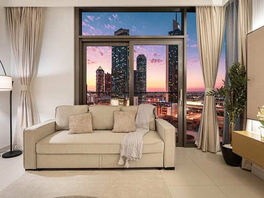 Living room at sunset