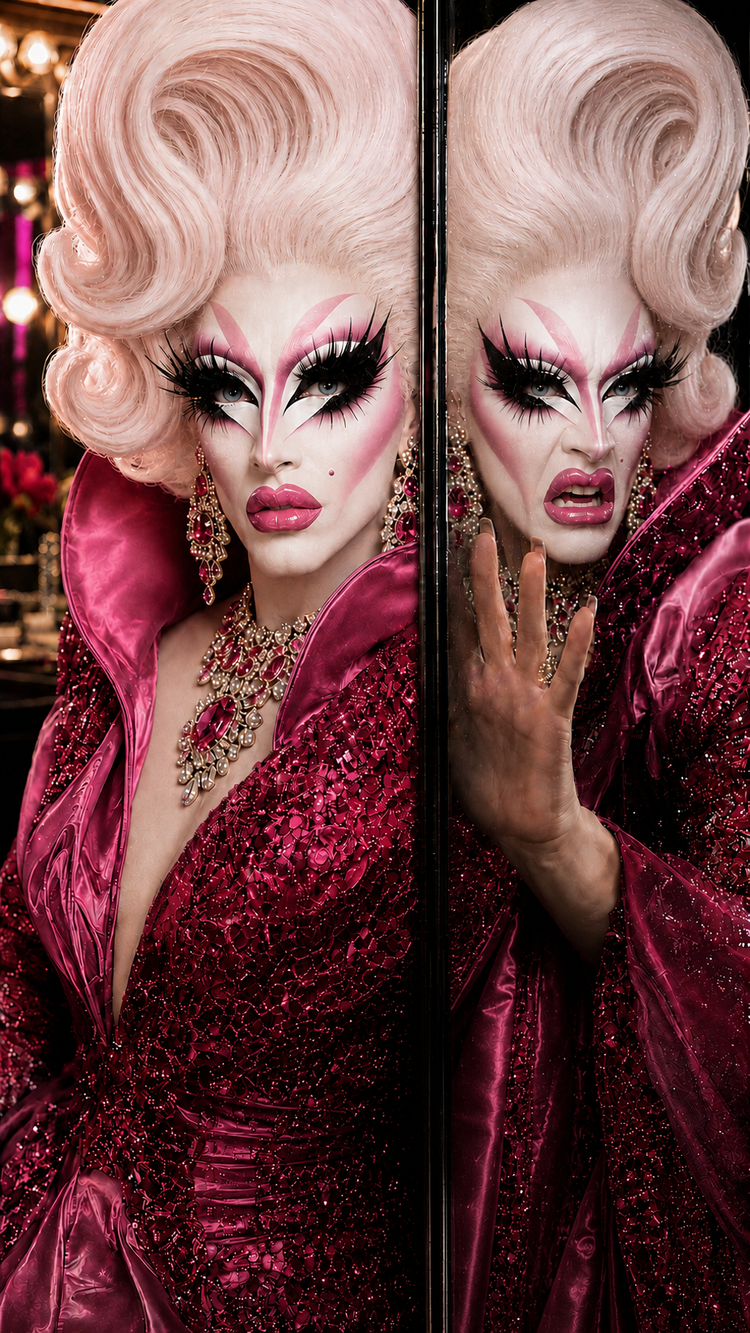 A drag performer confronts her polished reflection as a one-night substitution begins to consume her identity.