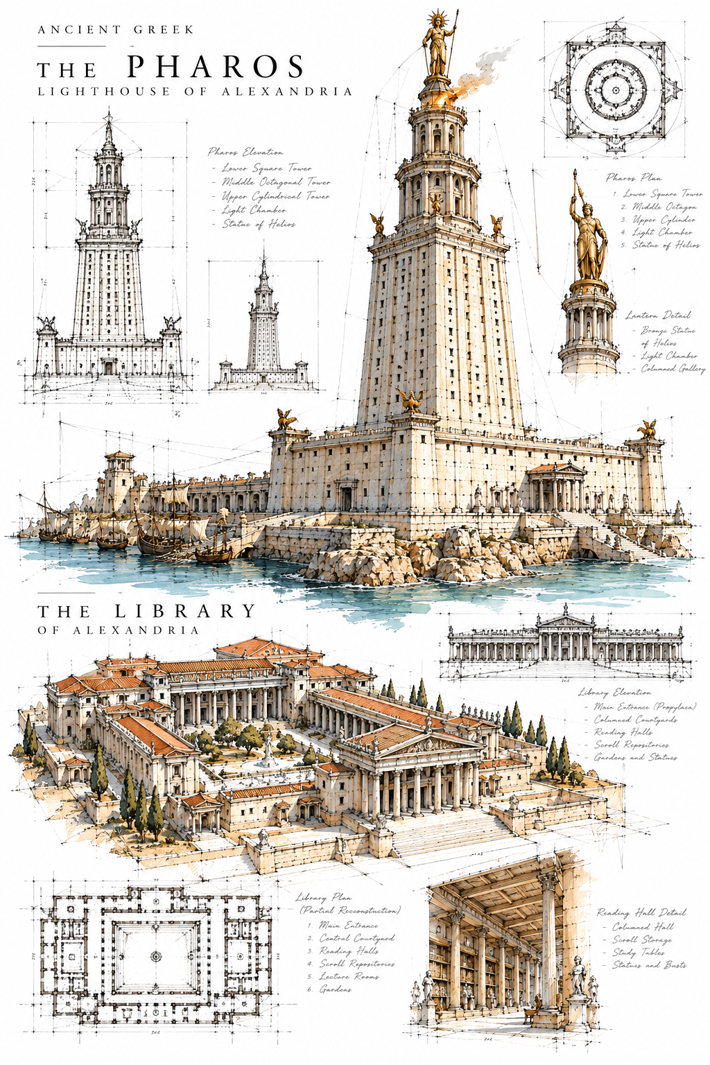 Lighthouse (Pharos) and Library of Alexandria — reconstruction