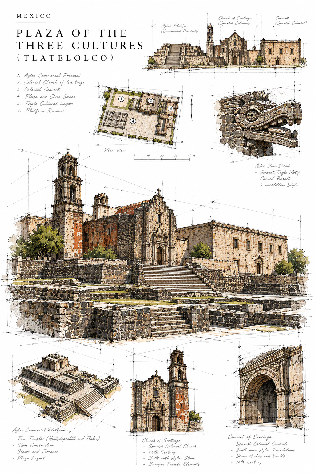 Plaza of the Three Cultures (Tlatelolco), site of the 1521 surrender — Mexico City