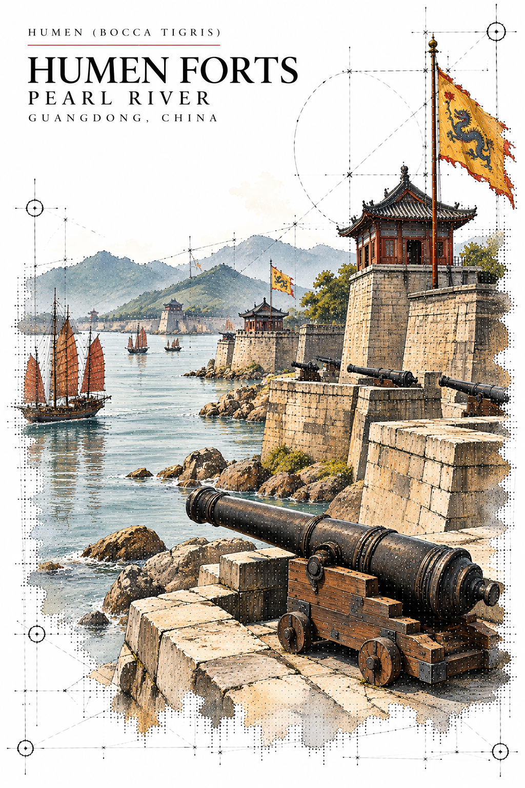 Humen (Bocca Tigris) forts on the Pearl River — Guangdong