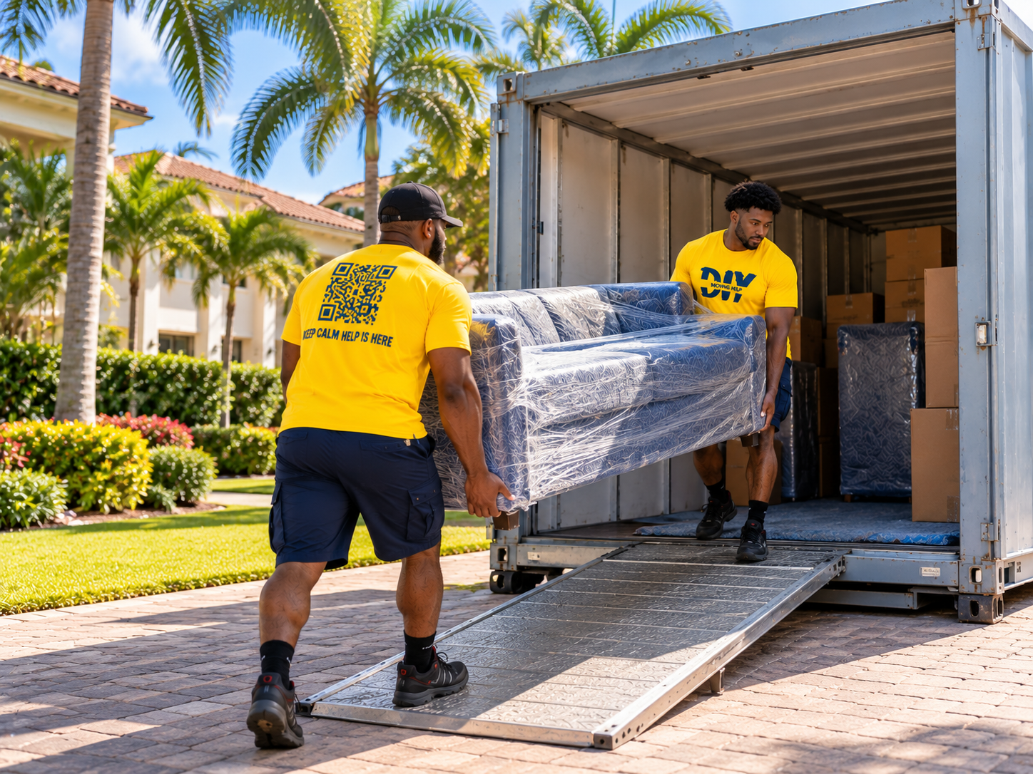 DIY Moving Help crew loading a PODS container in Boca Raton, Florida