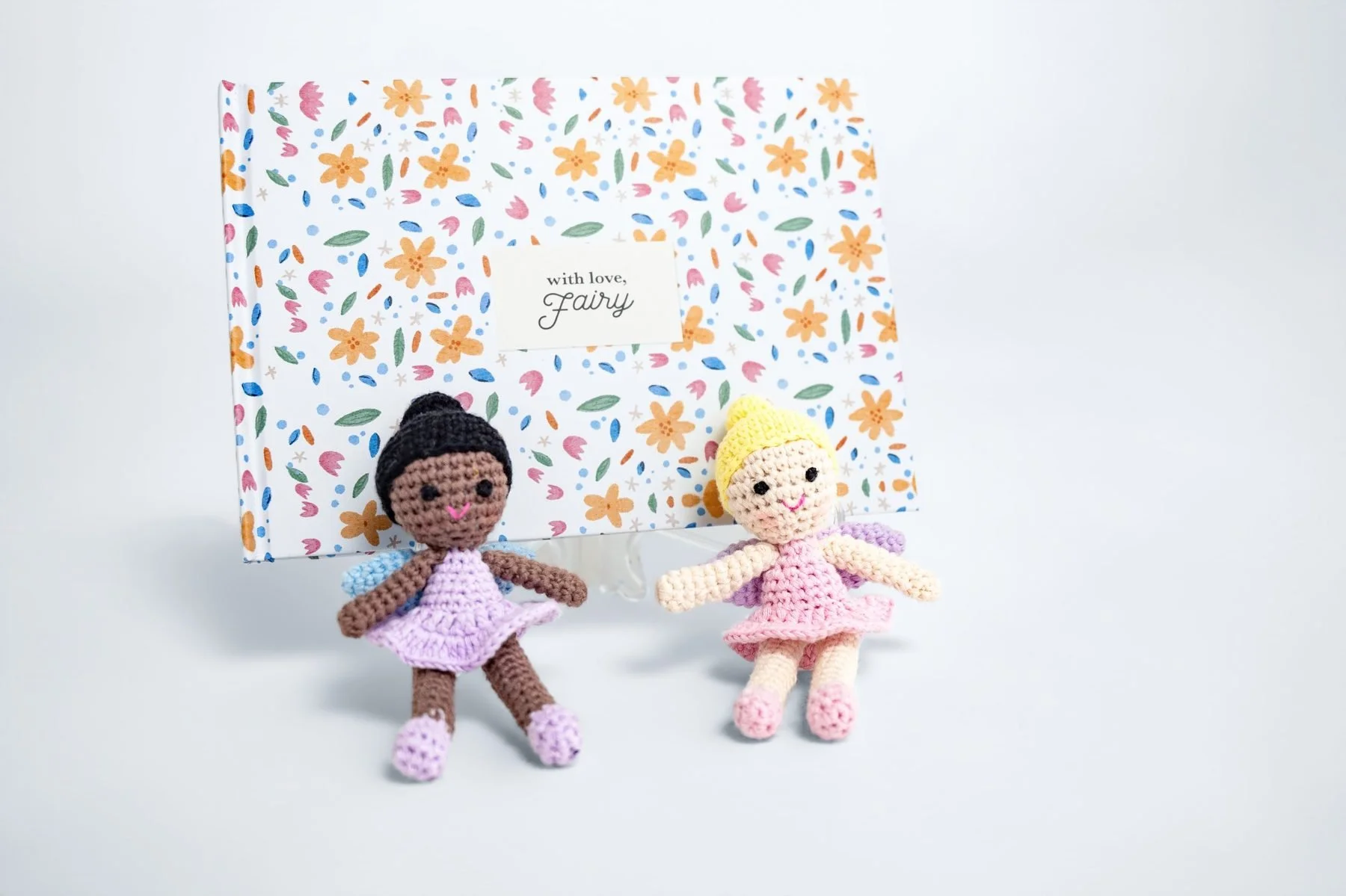 With Love, Fairy keepsake book with two hand-crocheted fairy dolls