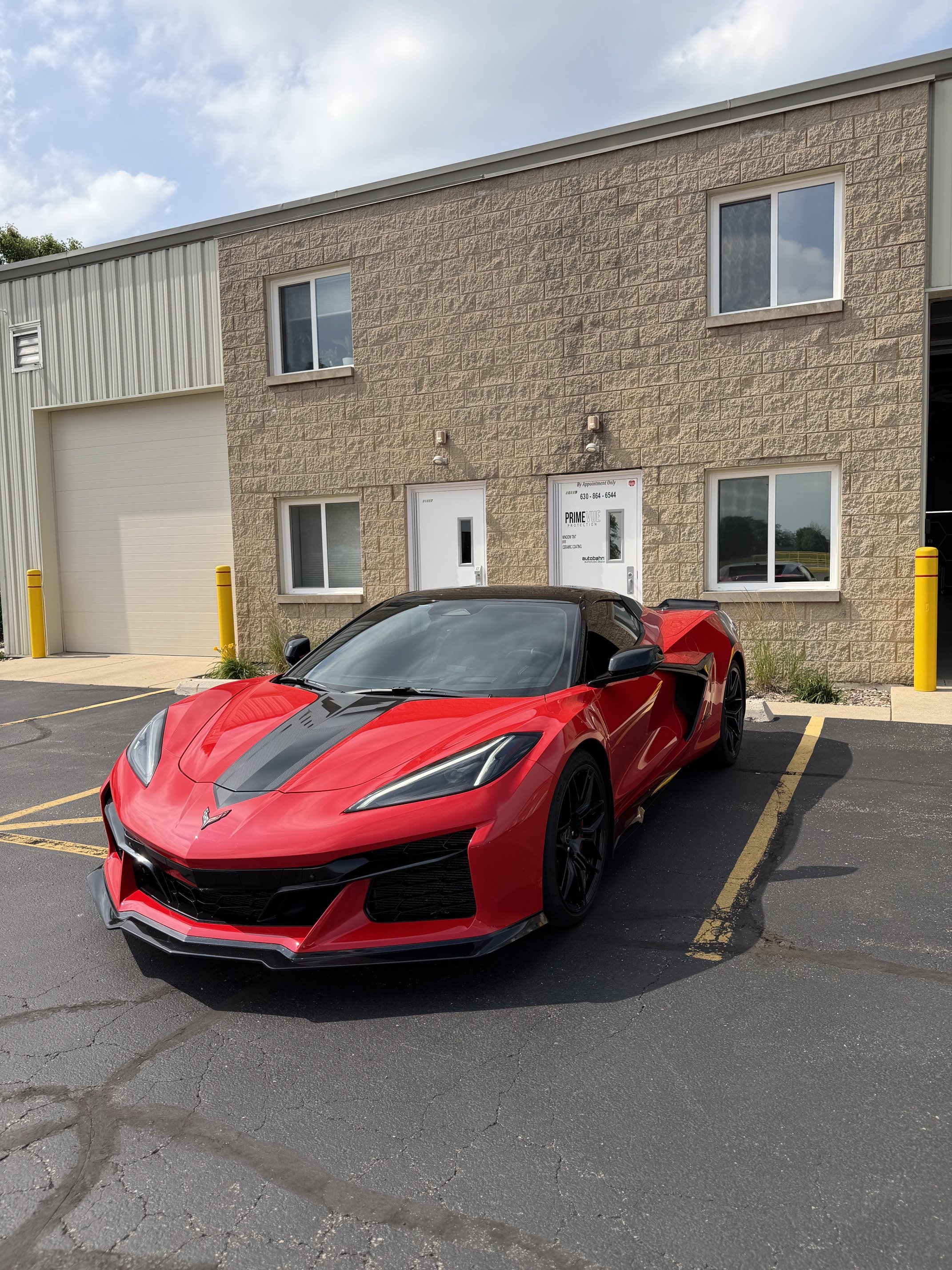 Red Chevrolet Corvette C8 Z06 at PrimeVue Protection with custom paint protection film