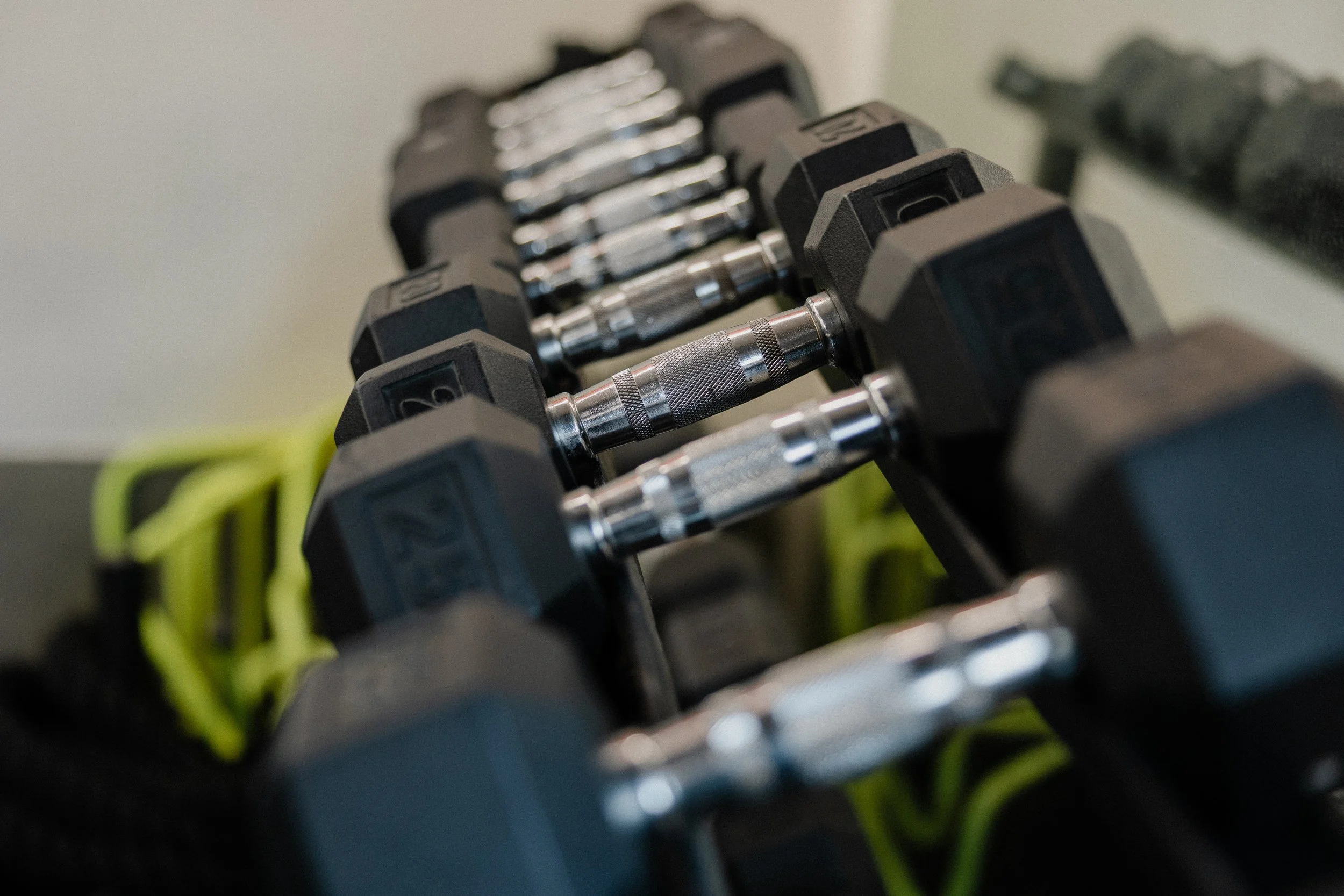 Dumbbell rack at FullRange Athletics private training facility Irvine