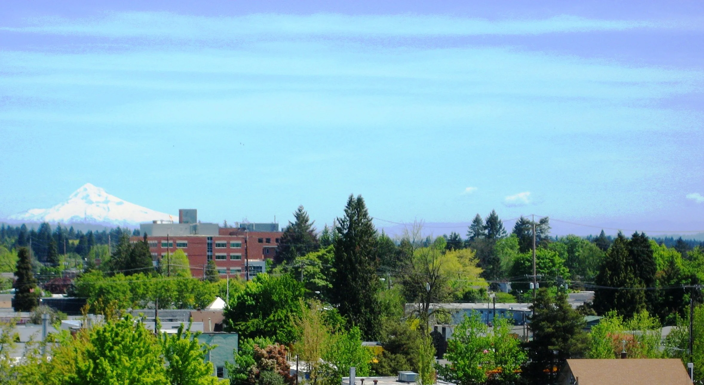 Hillsboro downtown with Mount Hood in the background