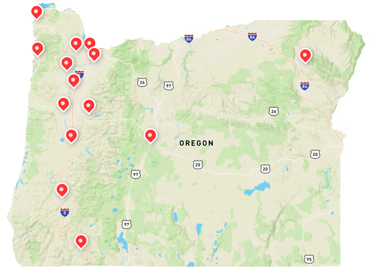 Map of Oregon showing HCAO chapter locations