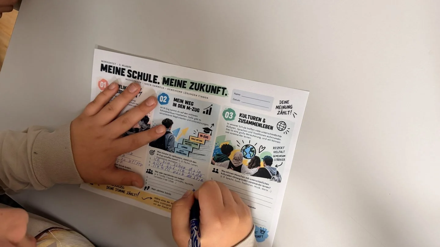 Arbeit am Blatt Meine Schule, meine Zukunft