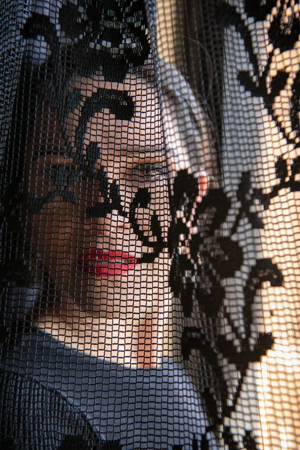 Liz behind lace, in shadow