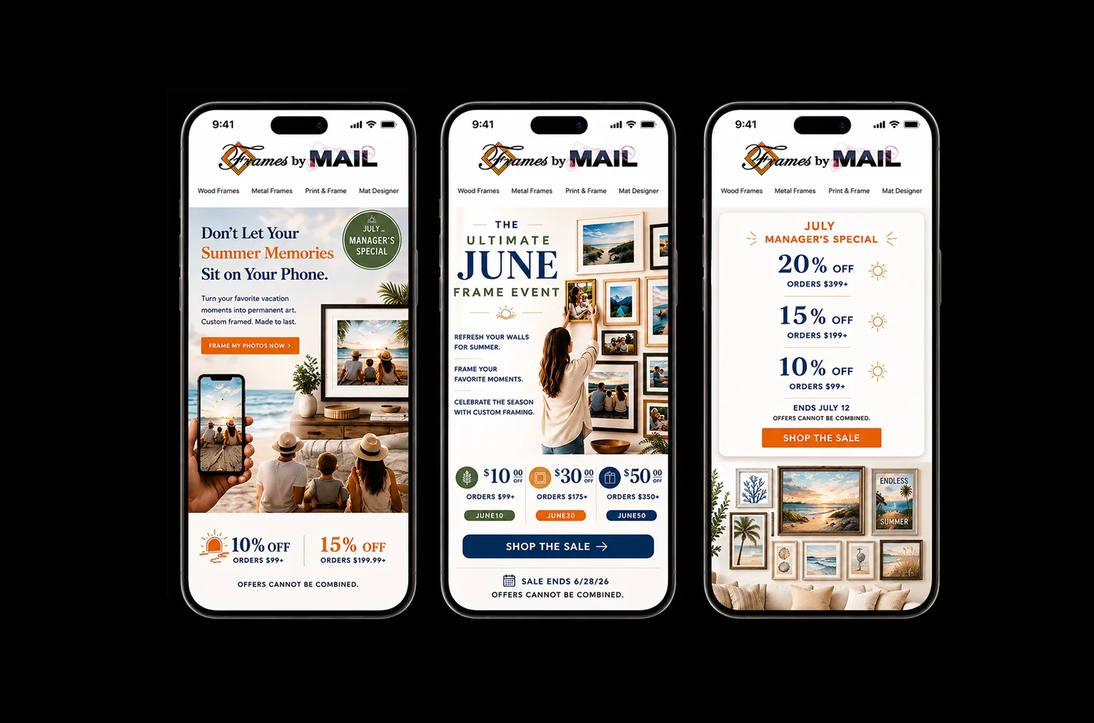 Frames by Mail email designs mobile