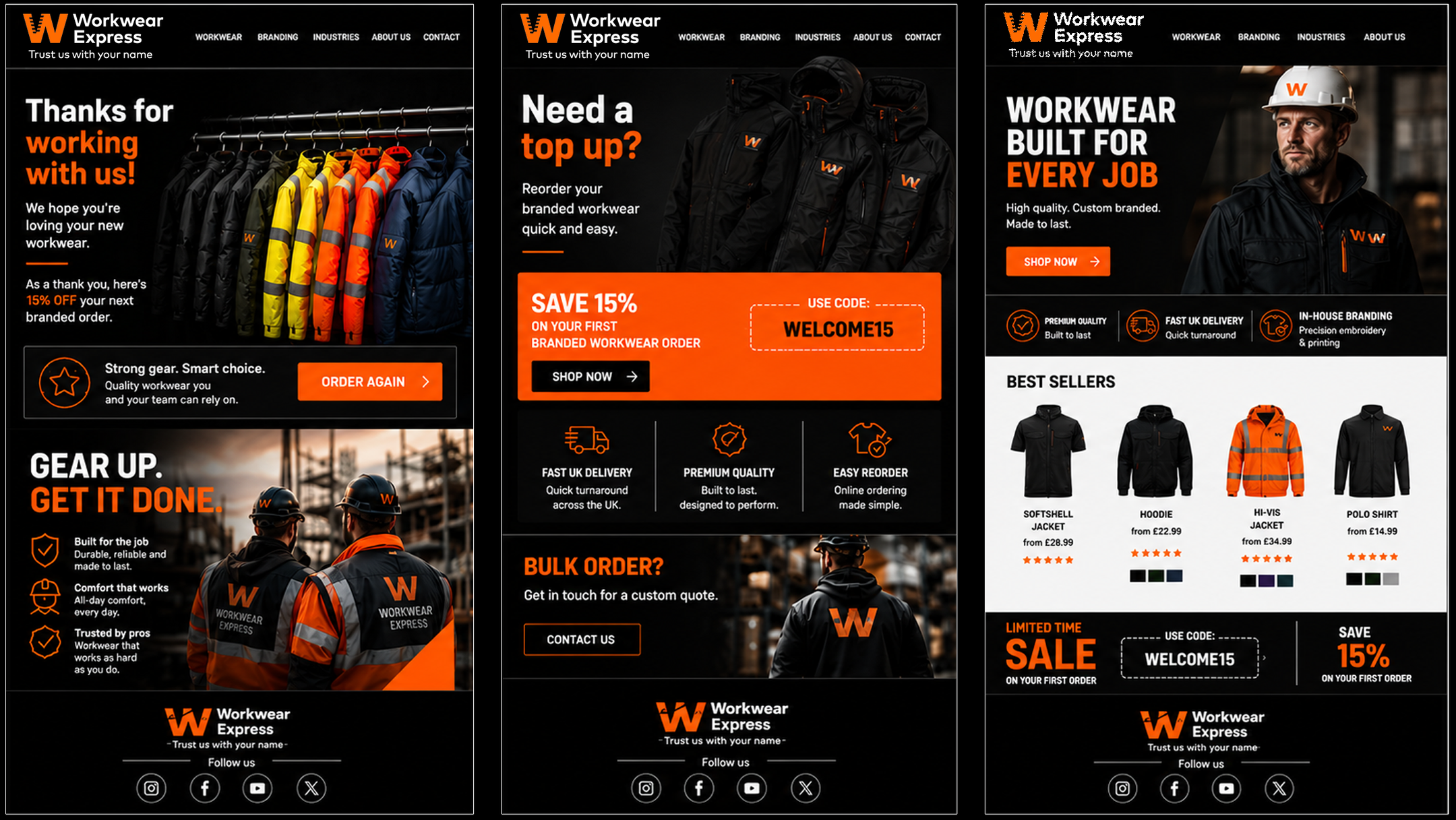 Workwear Express UK email designs desktop