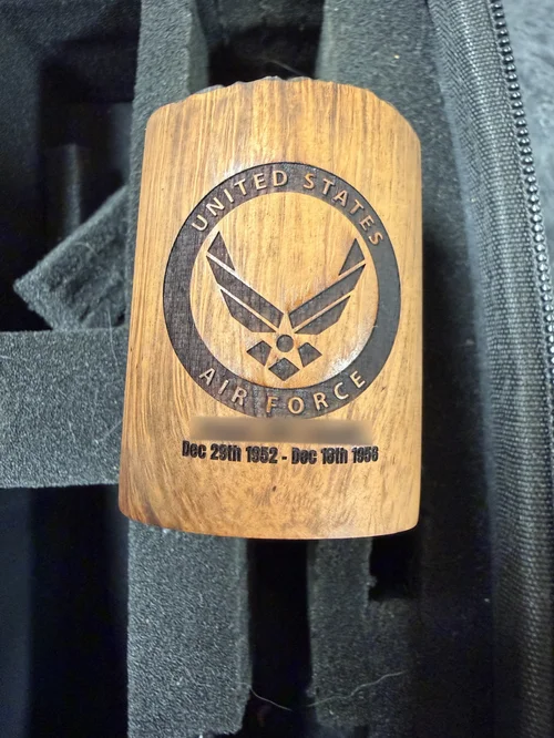 Air Force memorial engraved in wood