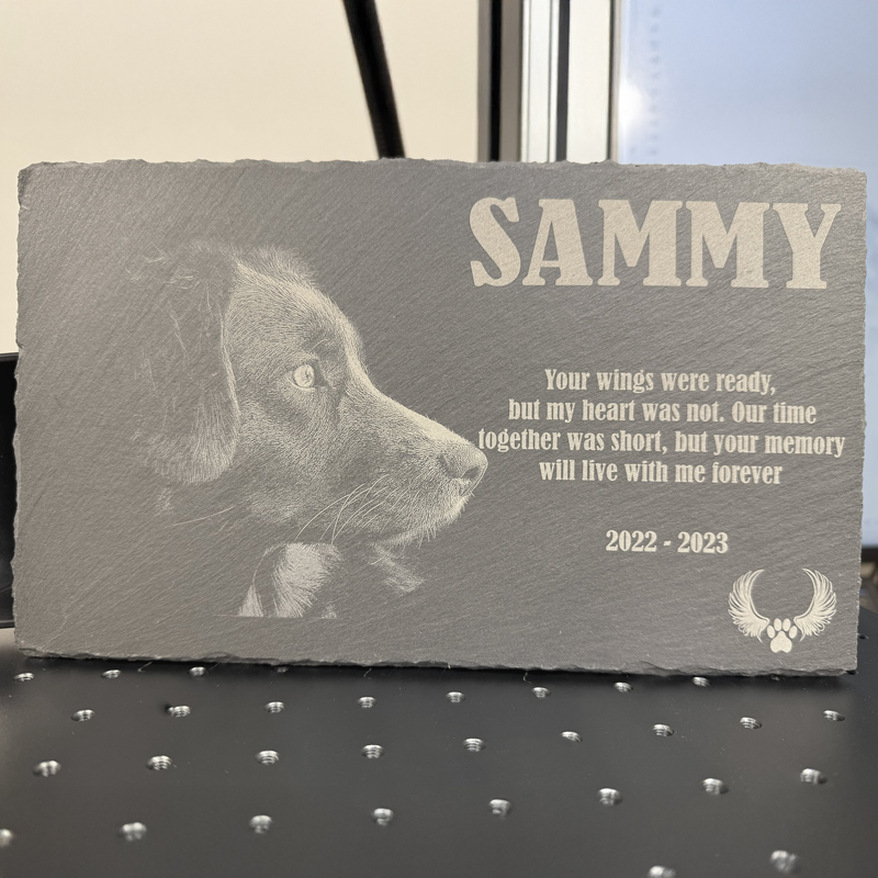 Pet memorial engraved on slate