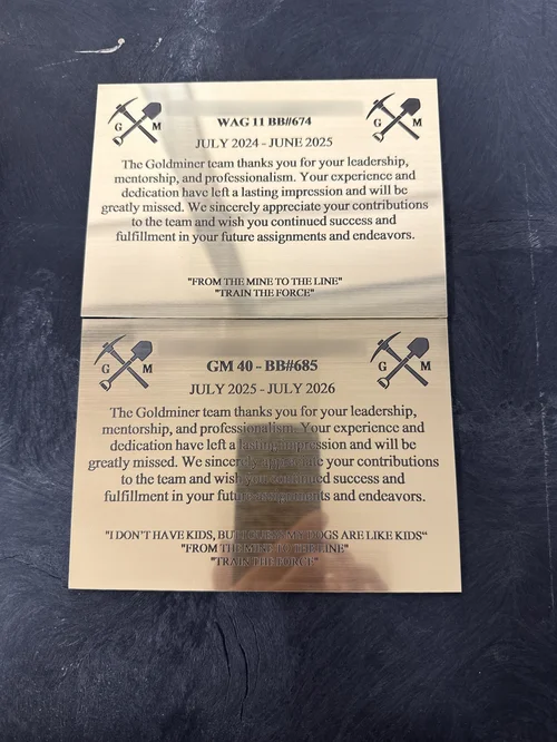 Engraved military appreciation plaques