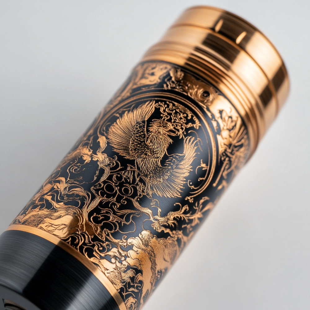 Copper tumbler with detailed laser engraving