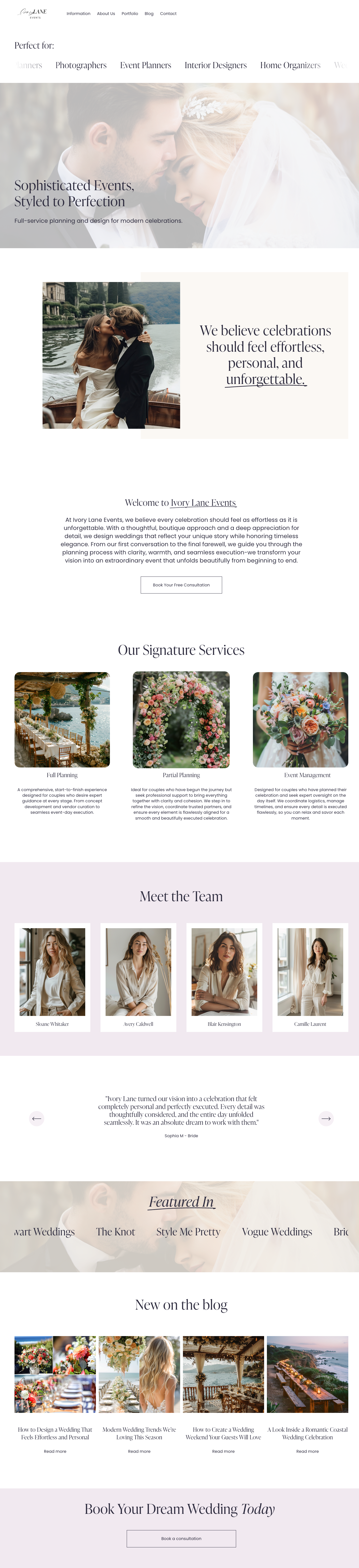 Ivory Lane Events full website preview