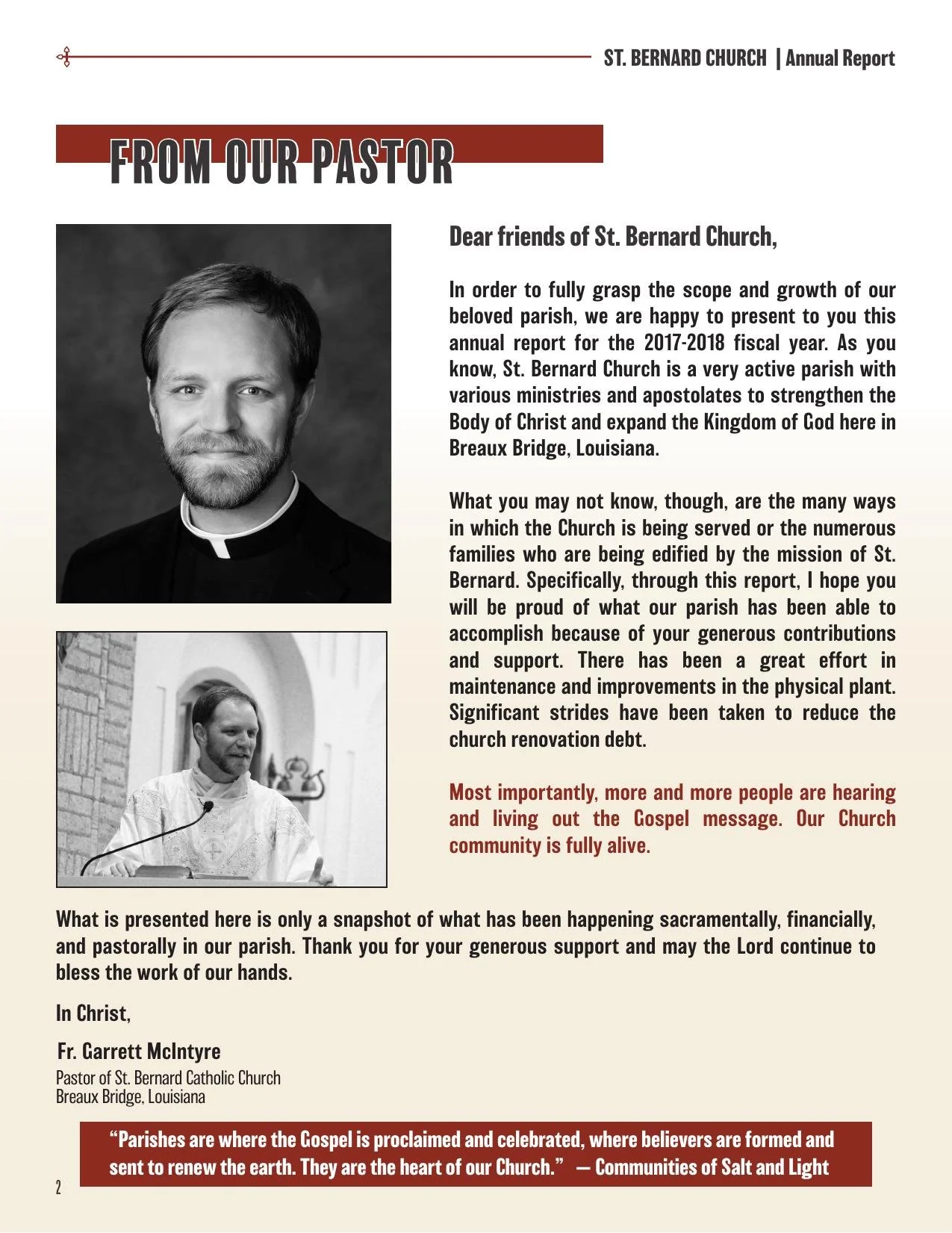Letter from the pastor spread