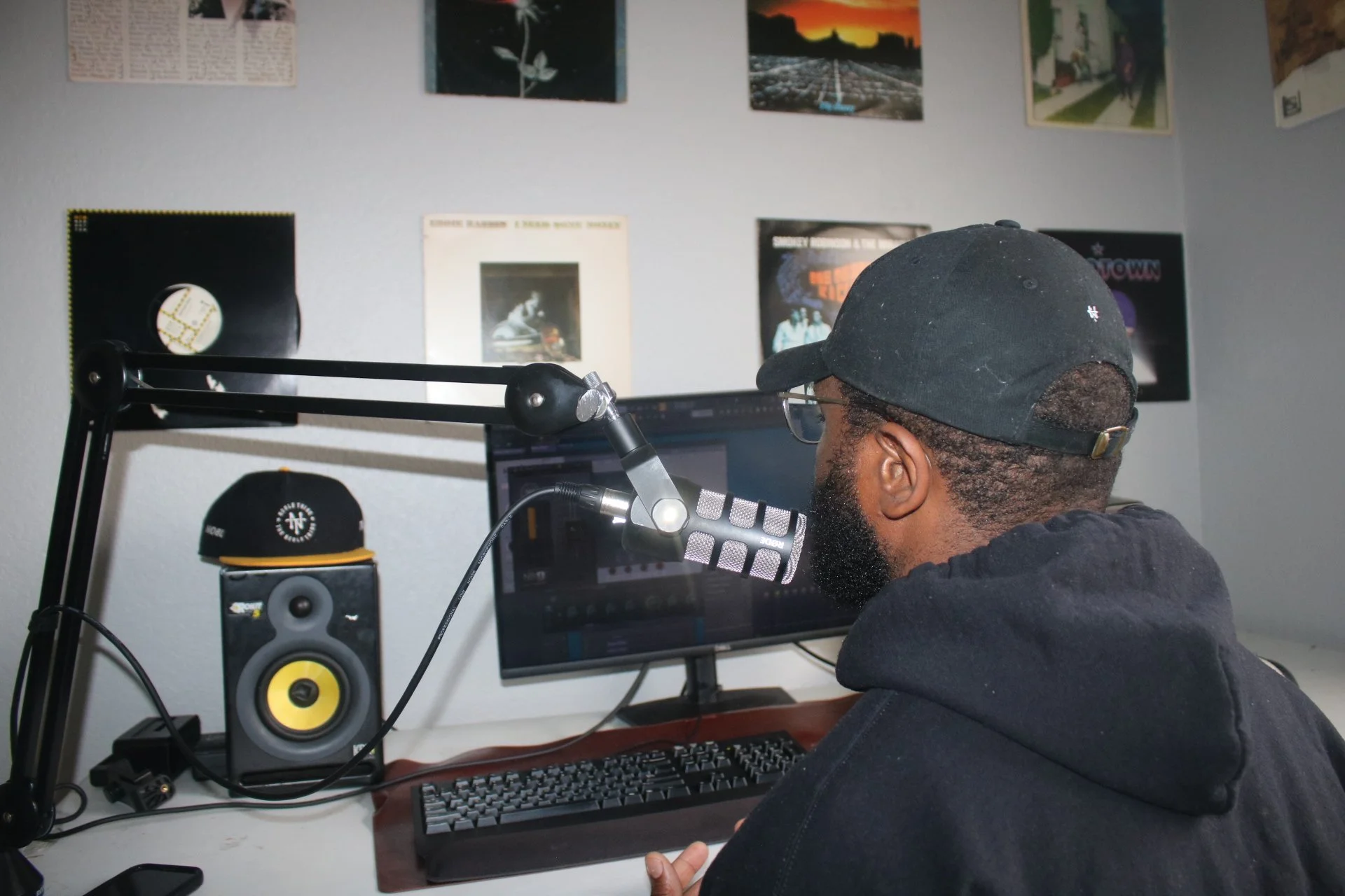 Behind the scenes: Chizabam working at his audio production workstation