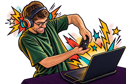 Illustration of Ivo gaming with headphones
