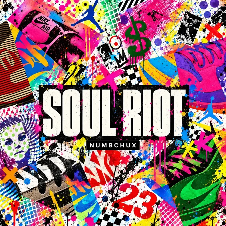 Sole Riot collection artwork: neon Jordan 1 sneaker collage with the NUMBCHUX logo