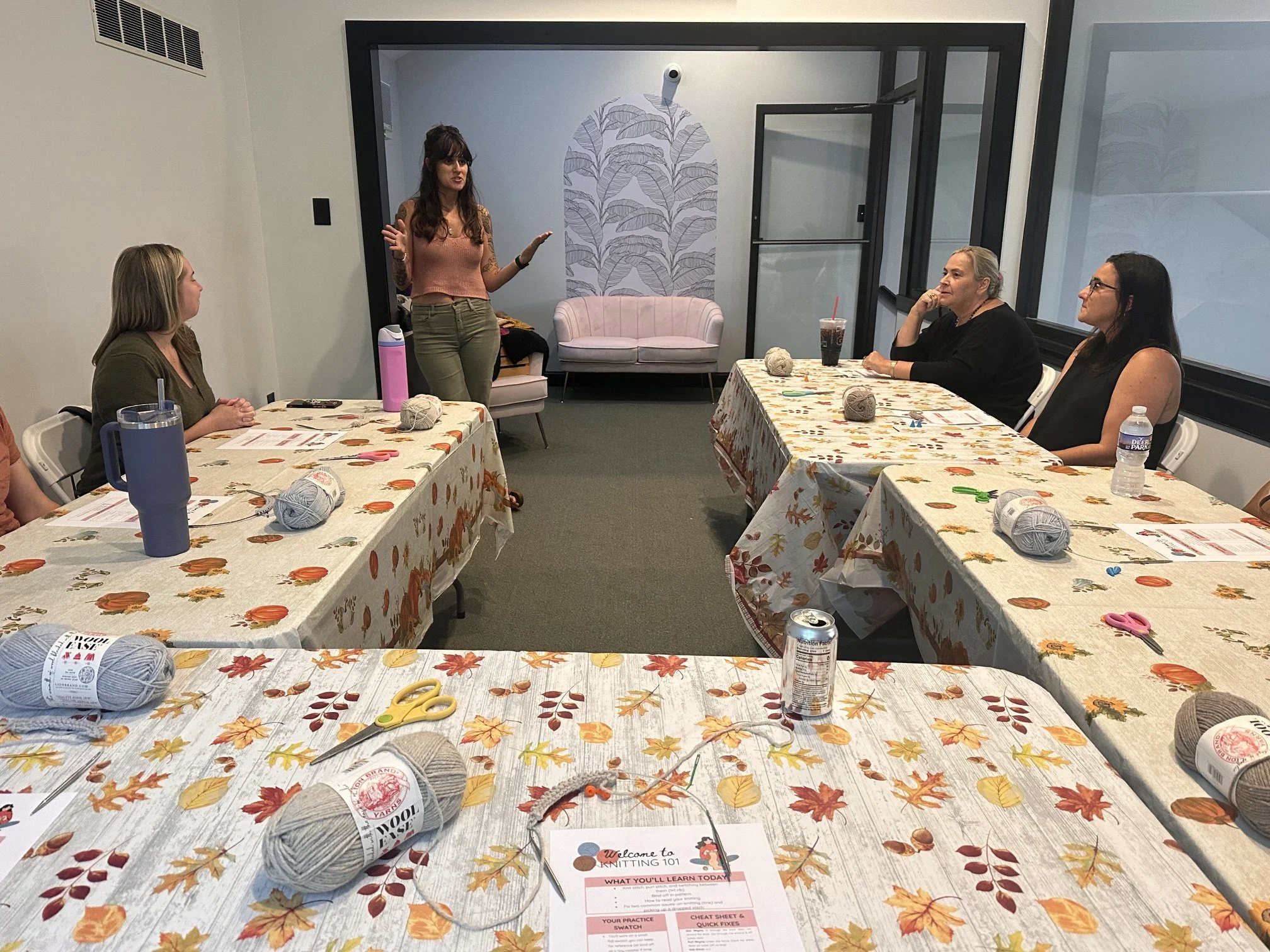 A knitting workshop in the adult loft at The Clubhouse Phoenixville