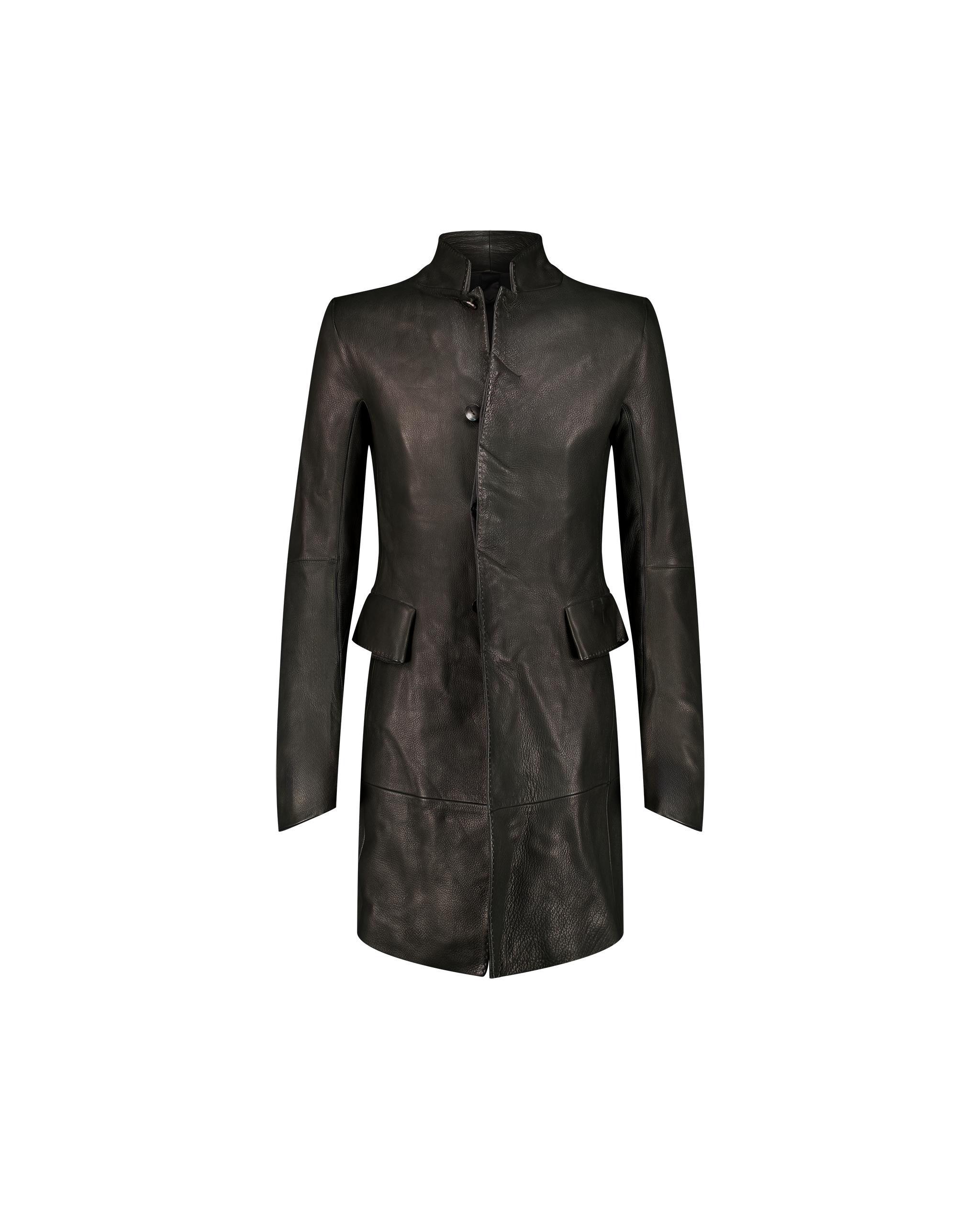 50 BLACK LEATHER FITTED COAT
