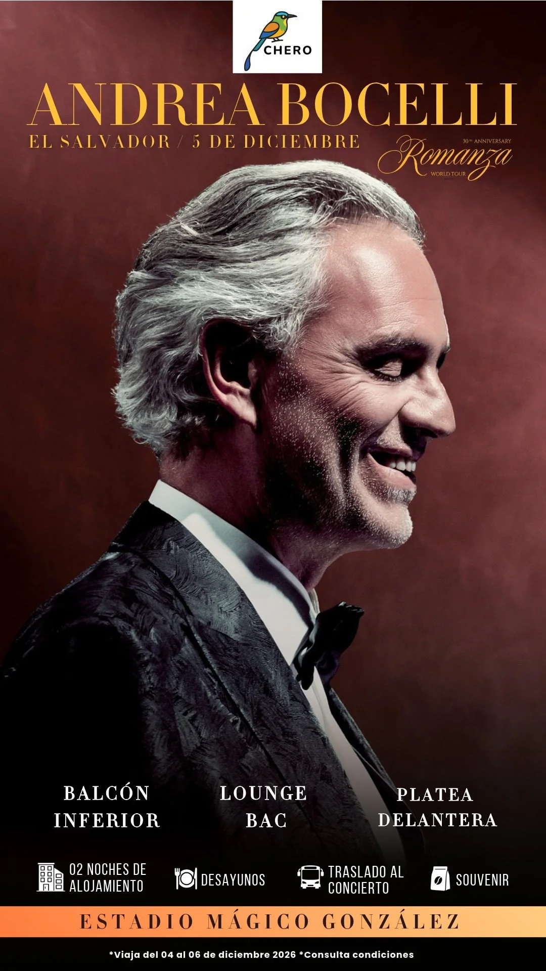 Andrea Bocelli RomANZA World Tour, El Salvador, December 5, 2026