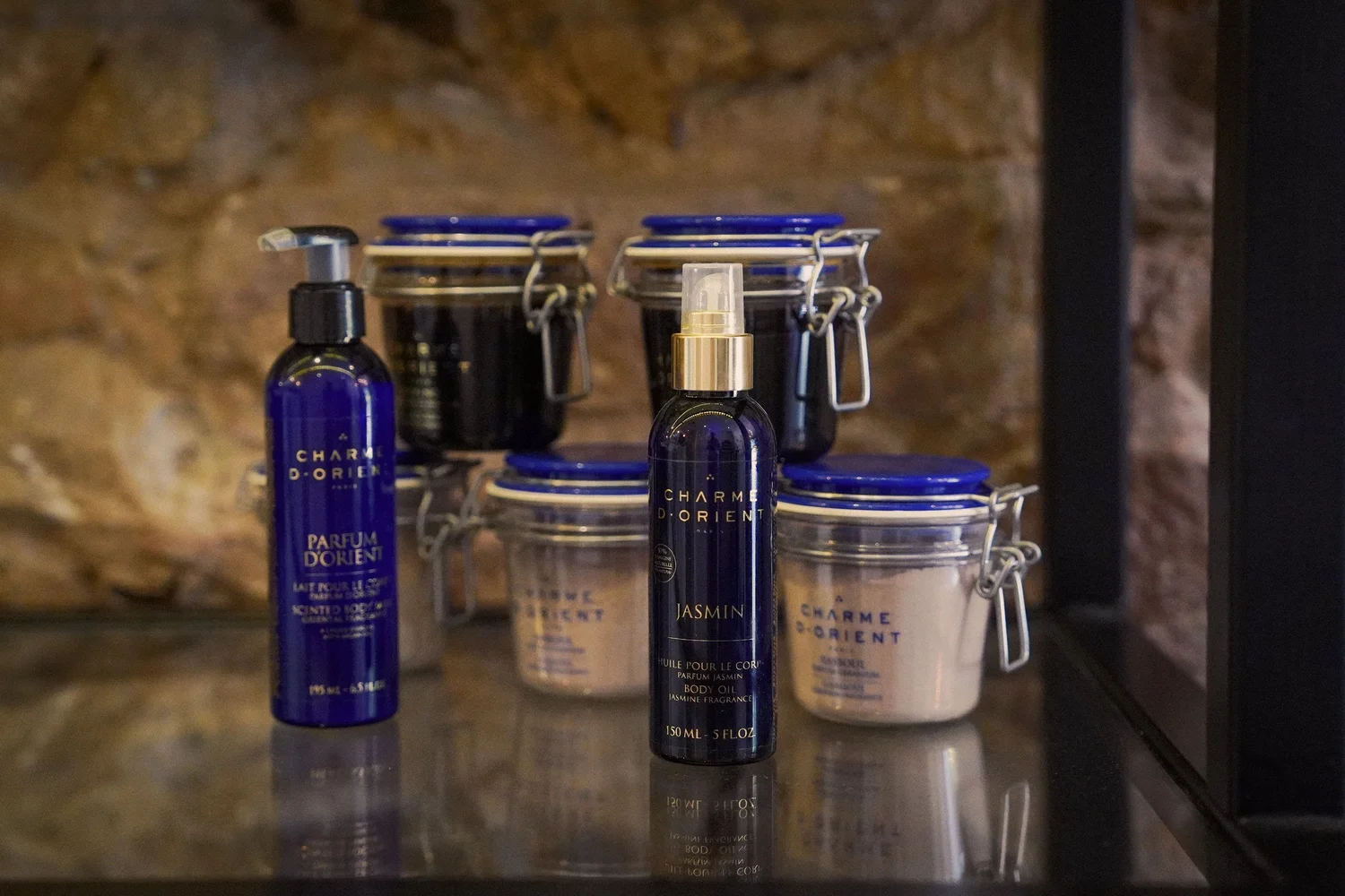 Black soap and hammam ritual products ready for the group ritual