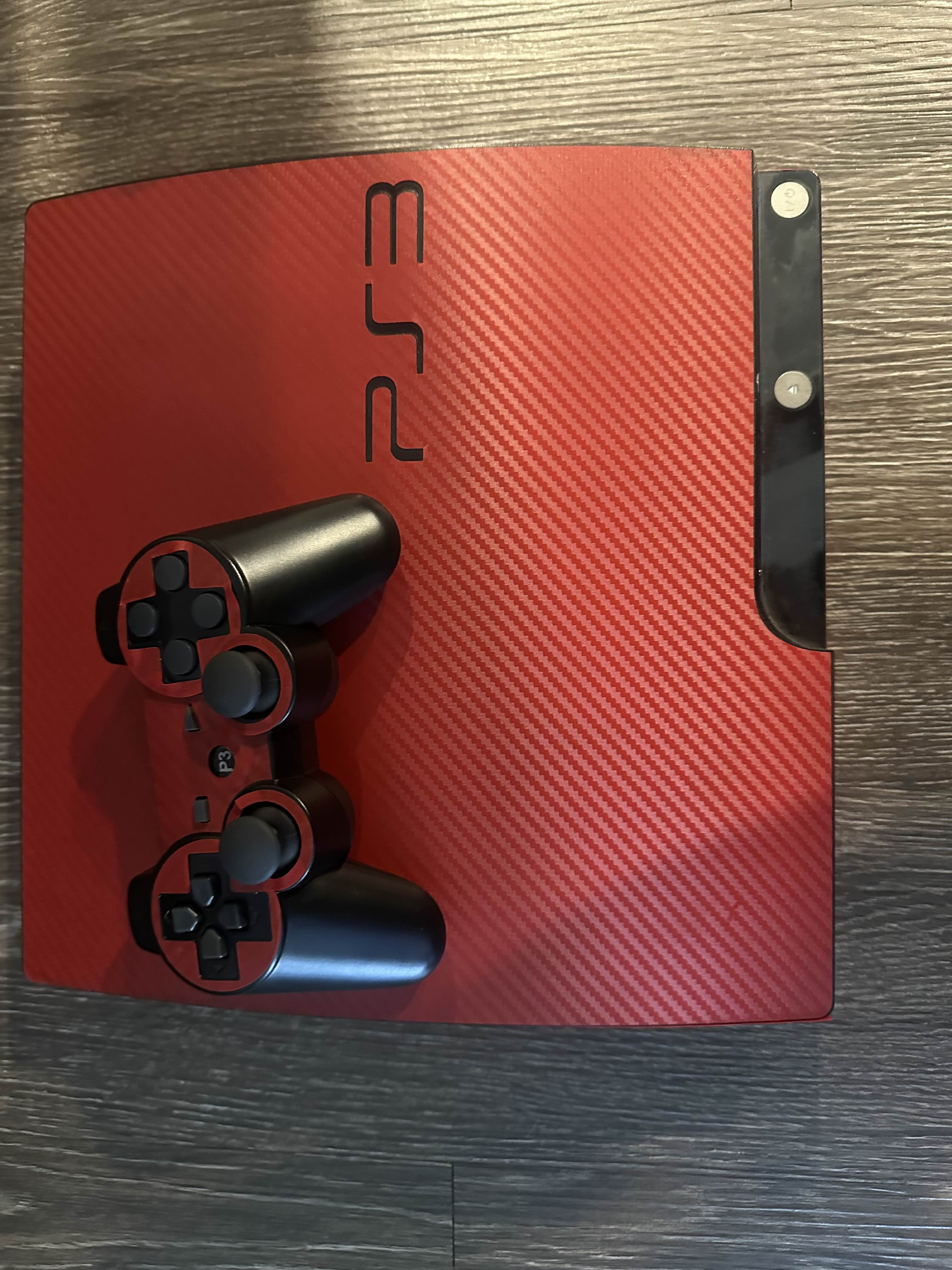 Custom modded PS3 With Red Carbon Skin and Controller