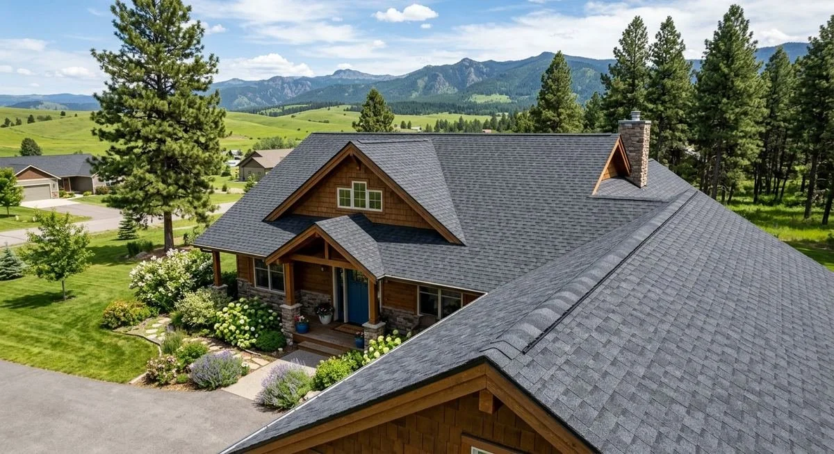 Architectural asphalt shingle roof, Montana home