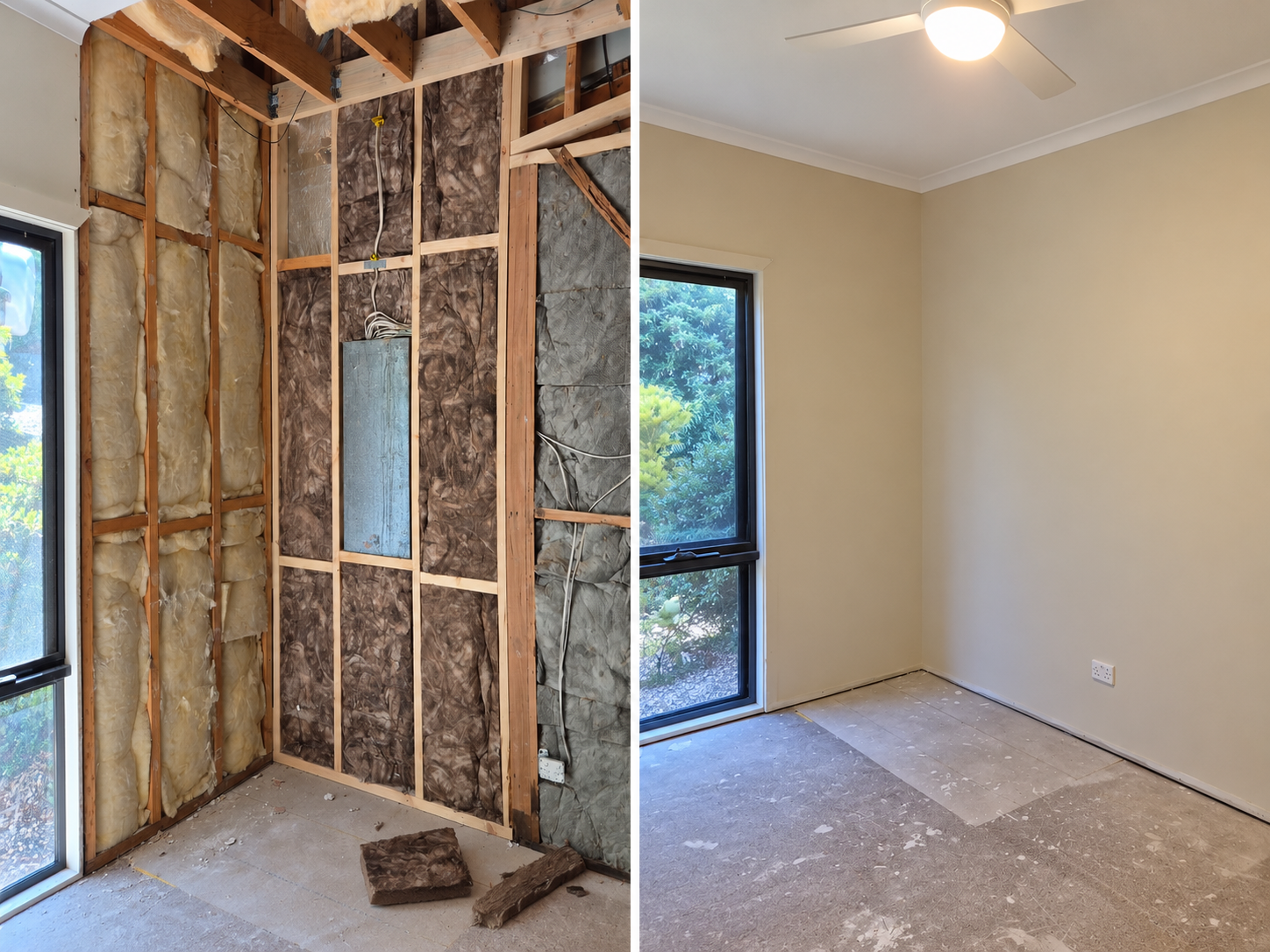 Interior wall repairs — before and after