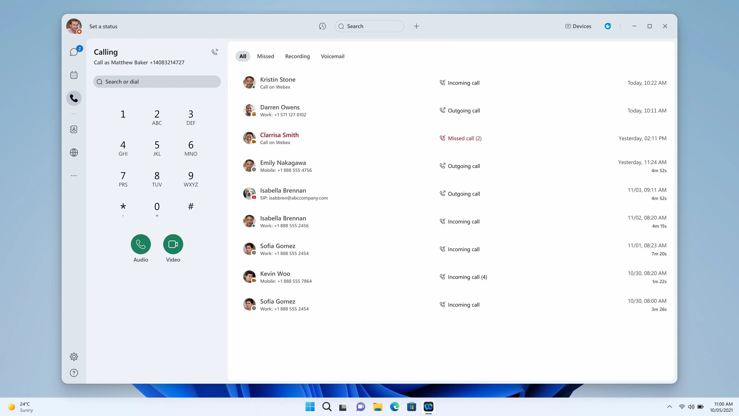 Calling Tab in Light Theme