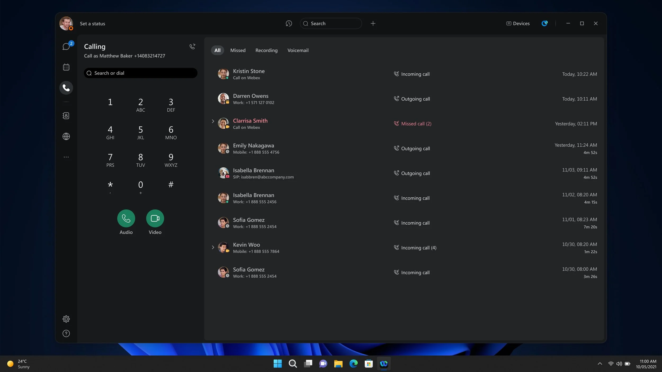 Calling Tab in Dark Theme