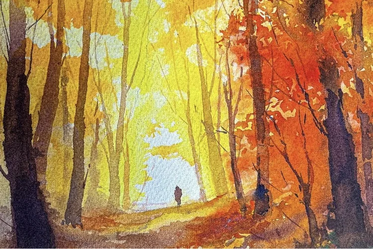 Bosco d’autunno, acquerello di Cristina Mollica