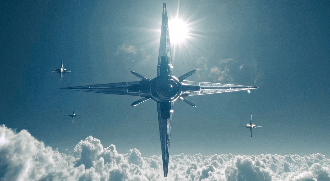 Star-shaped spacecraft above the clouds from Age of Beyond