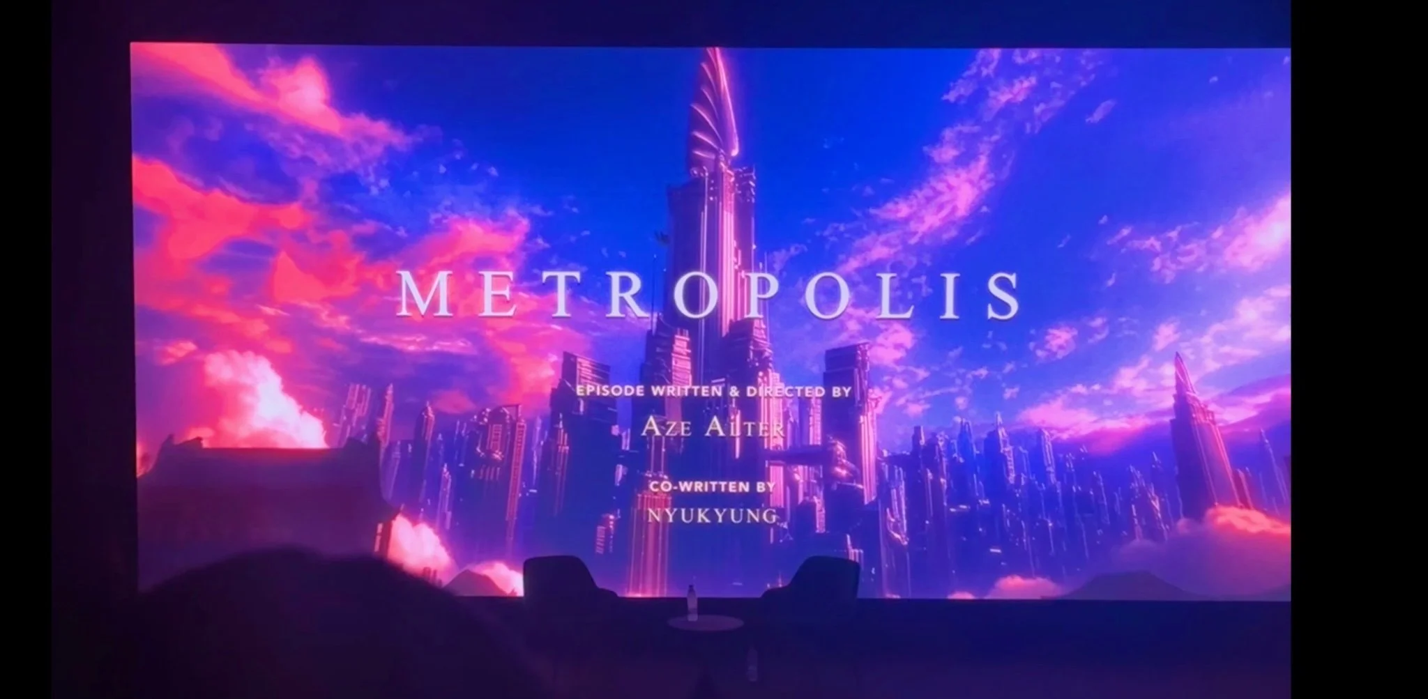 METROPOLIS title and writing and directing credits projected at the screening