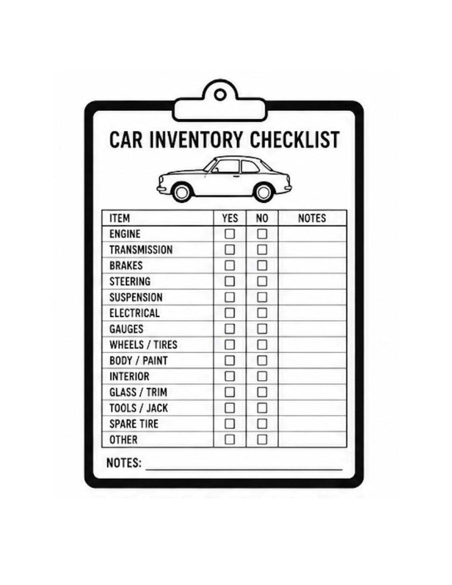 A written checklist for inventorying tasks and parts.