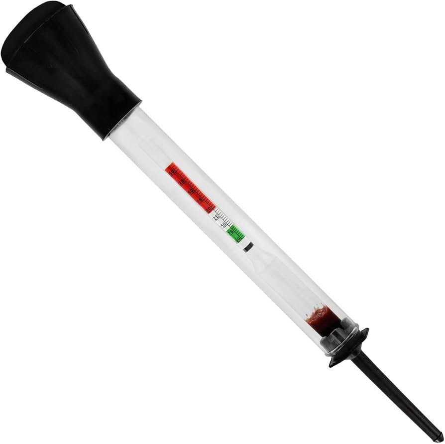 Battery hydrometer tester with red and green scale markings