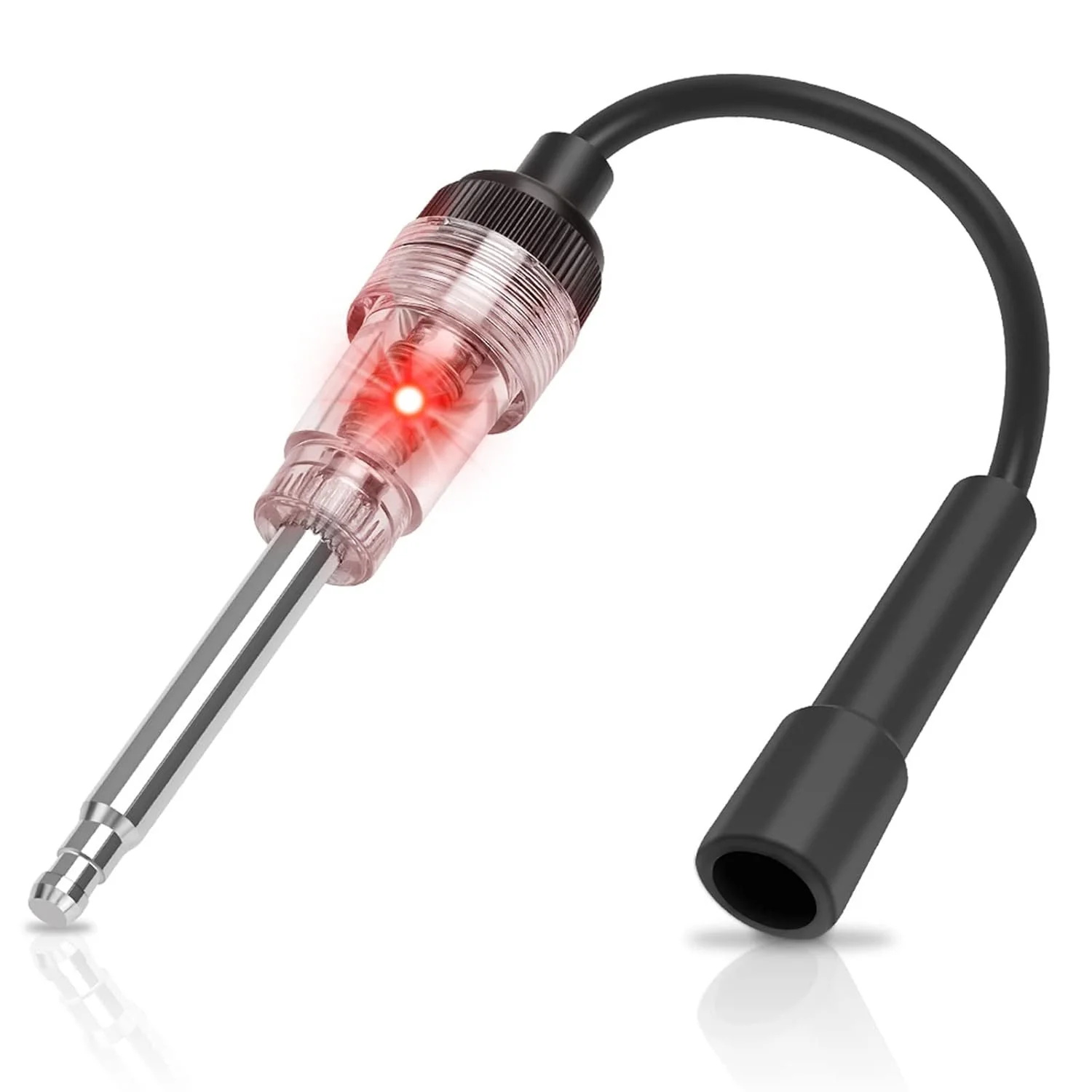Inline spark plug tester with illuminated red indicator