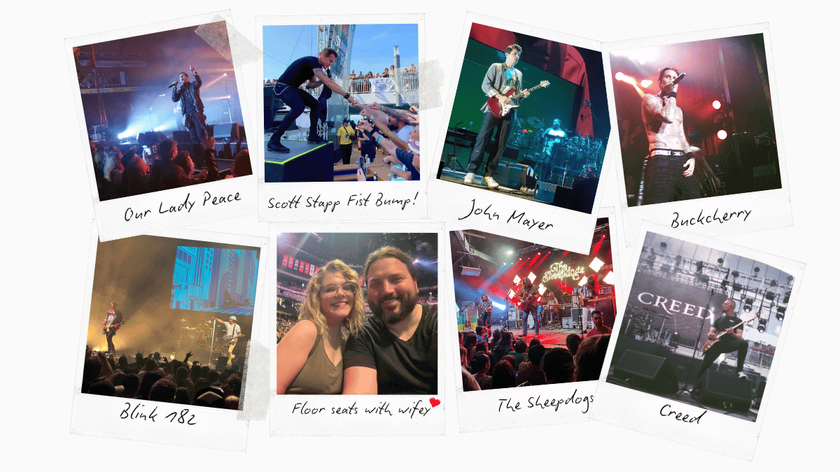 Concert photos from shows Marcus Rideout of Maverick Studios has travelled to see: Our Lady Peace, Scott Stapp, John Mayer, Buckcherry, Blink-182, The Sheepdogs and Creed