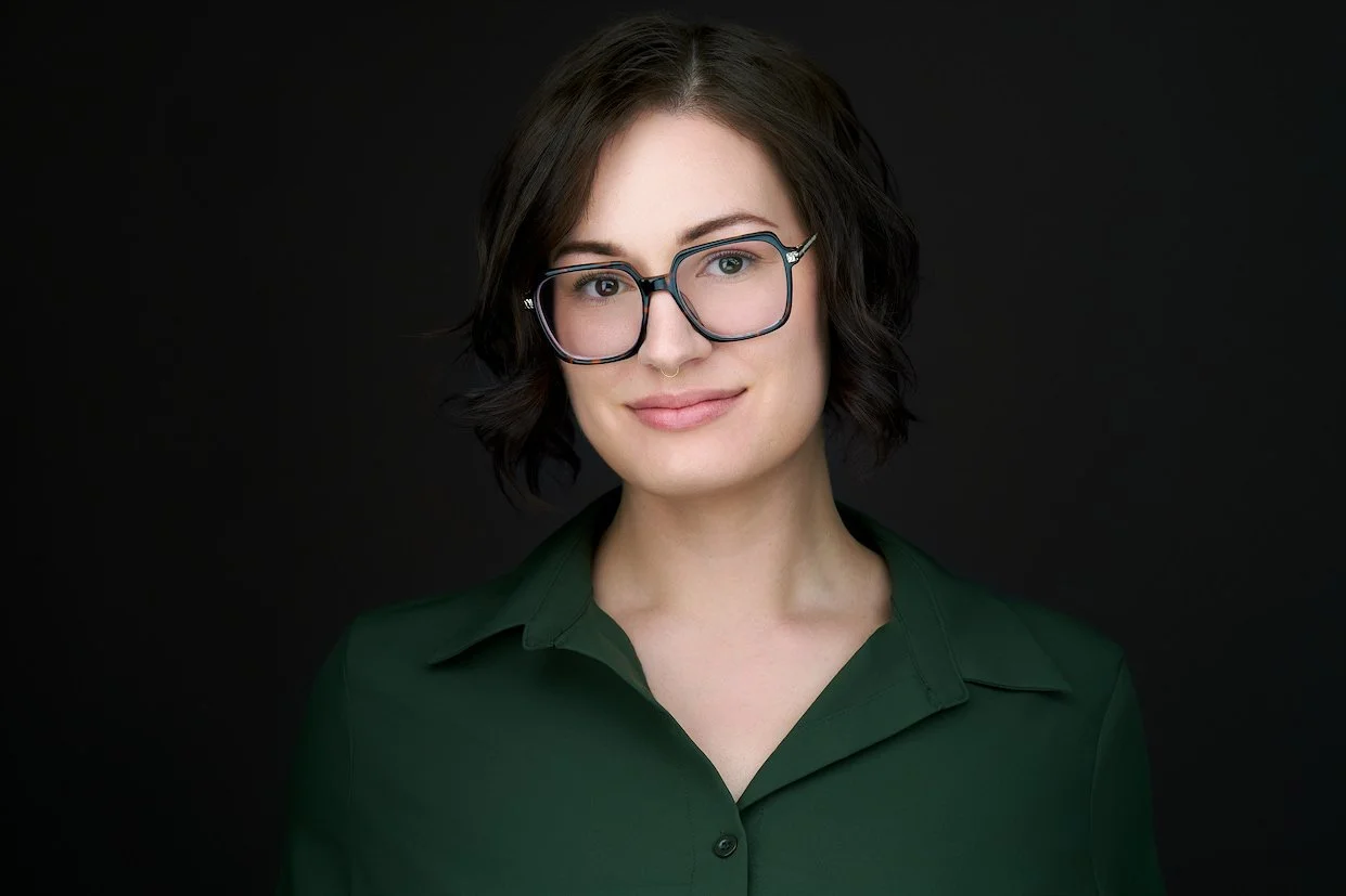 Dark Mode headshot of Jessica at Maverick Studios, headshot photography in Edmonton