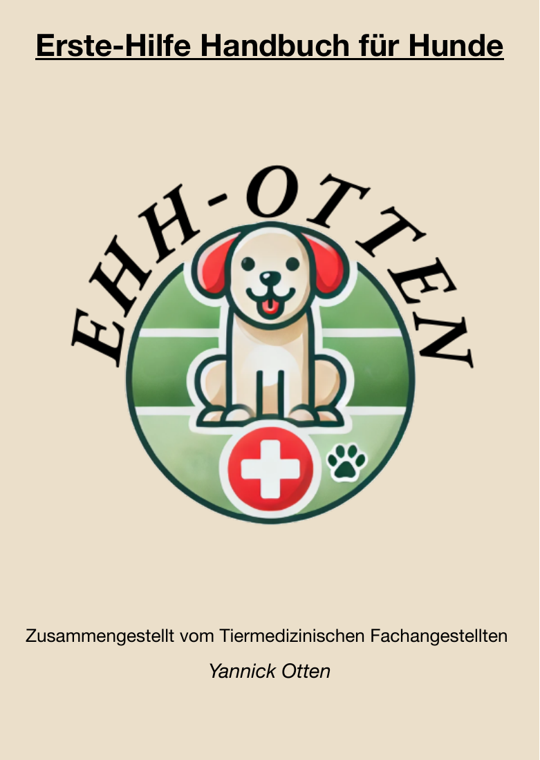 Originalcover des 35-seitigen Erste-Hilfe-Handbuchs für Hunde auf einem Smartphone