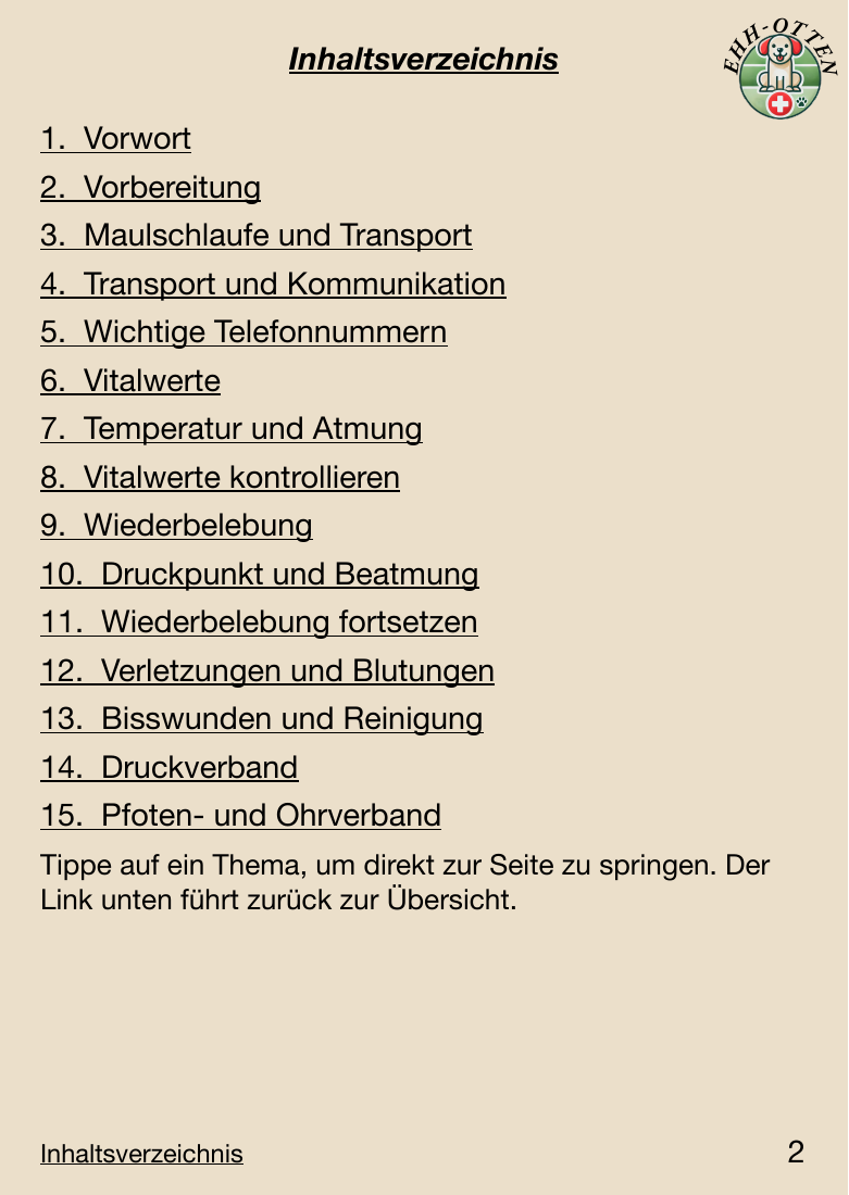 Originalseite aus dem klickbaren Inhaltsverzeichnis des Erste-Hilfe-Handbuchs