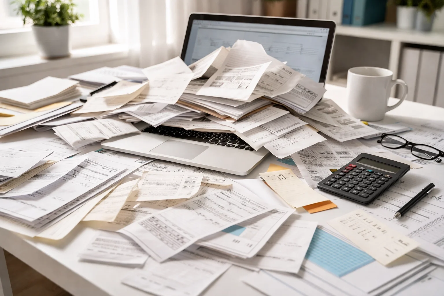 Cluttered tax paperwork