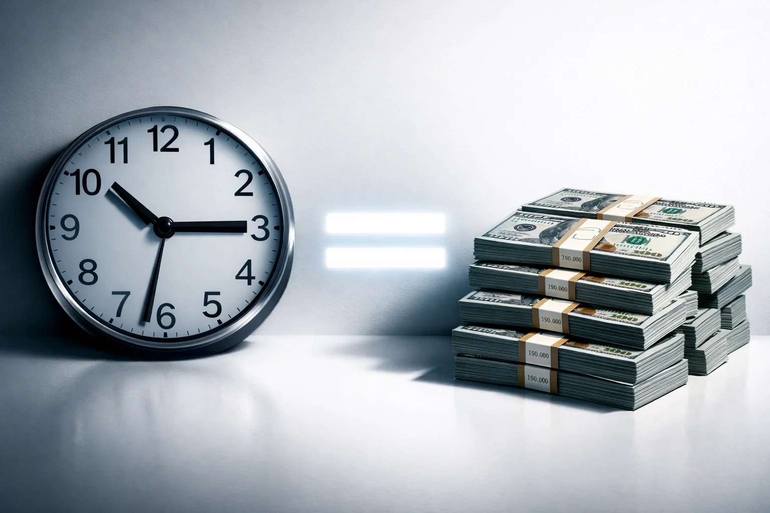 An hourglass filled with dollar signs, representing the value of a CEO's time