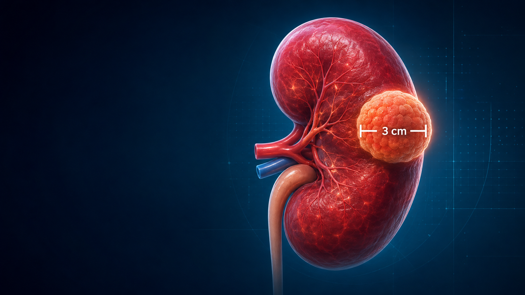 3cm kidney tumour — peripheral versus central location illustrated